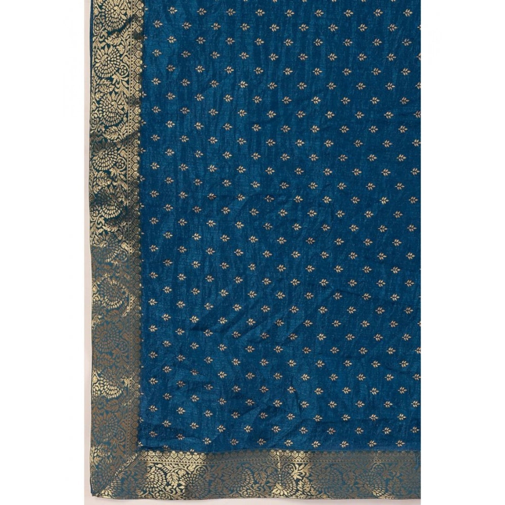 Generic Women's Vichitra Bandhini Saree With Unstitched Blouse (Blue, 5-6 Mtrs)