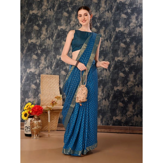 Generic Women's Vichitra Bandhini Saree With Unstitched Blouse (Blue, 5-6 Mtrs)