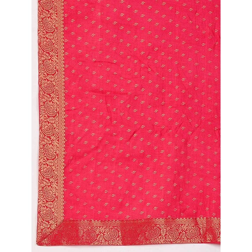 Generic Women's Vichitra Bandhini Saree With Unstitched Blouse (Pink, 5-6 Mtrs)