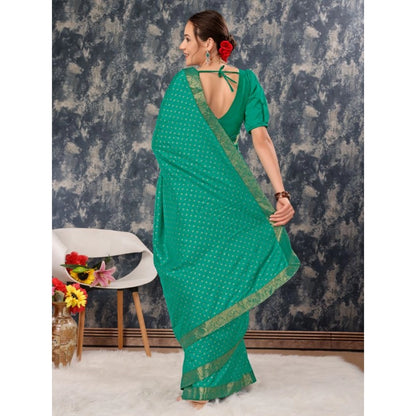 Generic Women's Vichitra Bandhani Saree With Unstitched Blouse (Rama Green, 5-6 Mtrs)