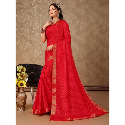 Generic Women's Vichitra Bandhini Saree With Unstitched Blouse (Red, 5-6 Mtrs)