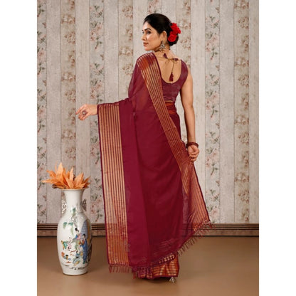 Generic Women's Chiffon Fabric Plain Saree With Unstitched Blouse (Maroon, 5-6 Mtrs)