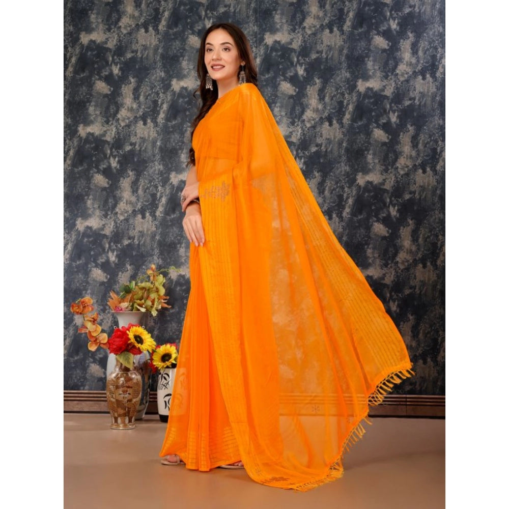 Generic Women's Chiffon Fabric Plain Saree With Unstitched Blouse (Yellow, 5-6 Mtrs)