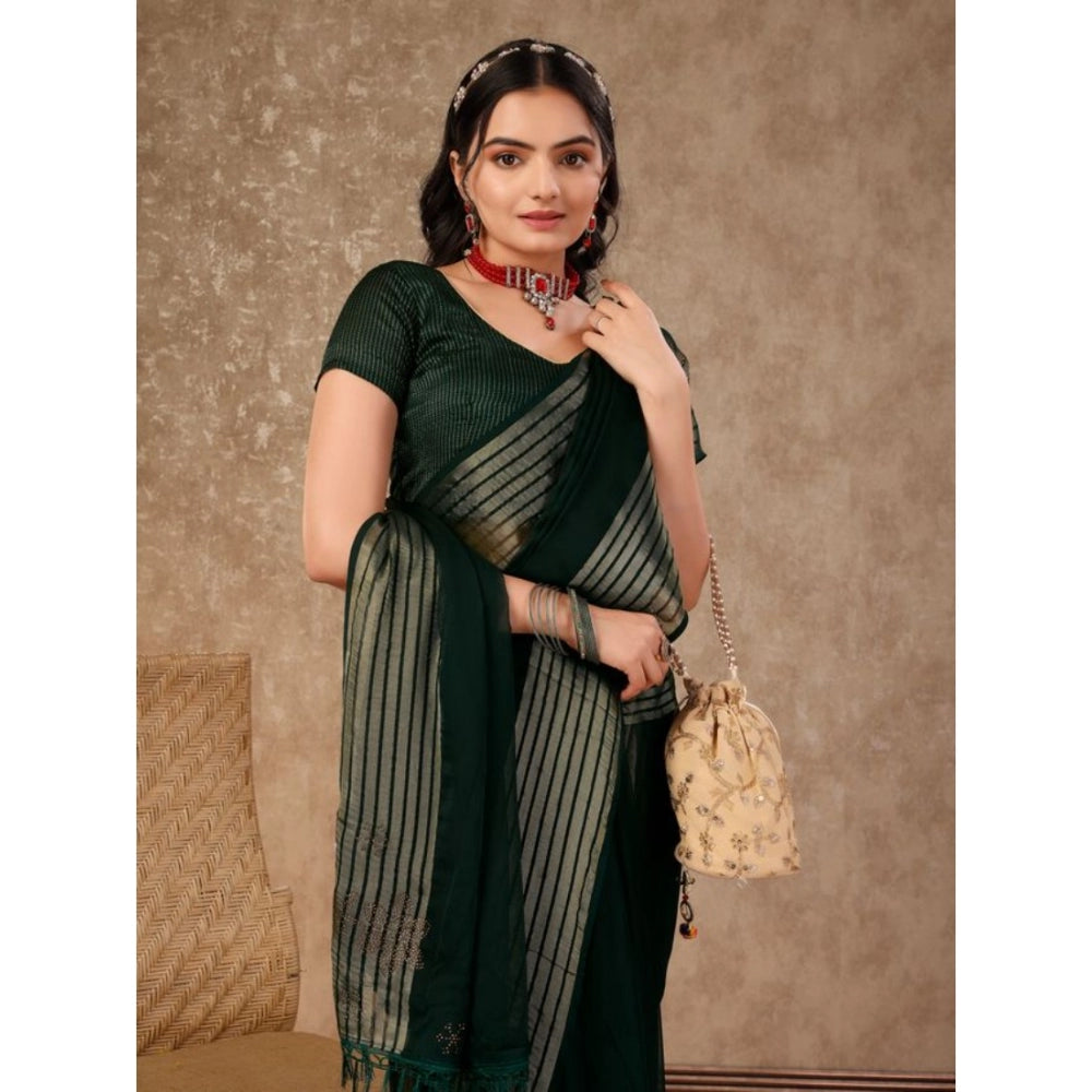 Generic Women's Chiffon Fabric Plain Saree With Unstitched Blouse (Green, 5-6 Mtrs)