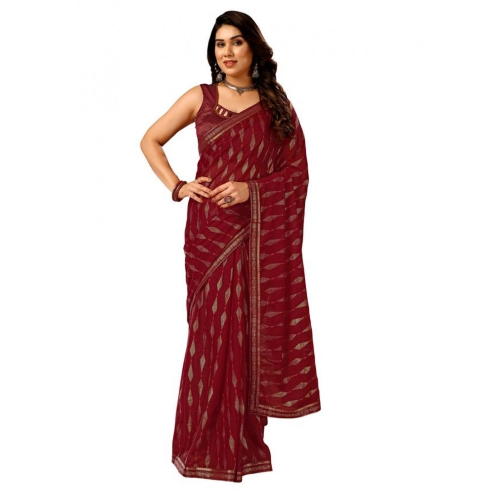 Generic Women's Zomto Laheriya Saree With Unstitched Blouse (Maroon, 5-6 Mtrs)