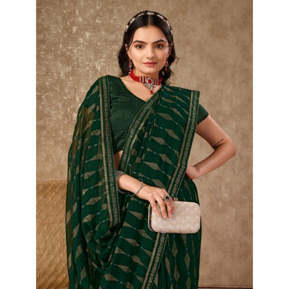 Generic Women's Zomto Laheriya Saree With Unstitched Blouse (Green, 5-6 Mtrs)