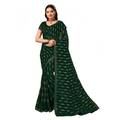 Generic Women's Zomto Laheriya Saree With Unstitched Blouse (Green, 5-6 Mtrs)