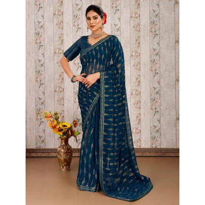 Generic Women's Zomto Laheriya Saree With Unstitched Blouse (Blue, 5-6 Mtrs)