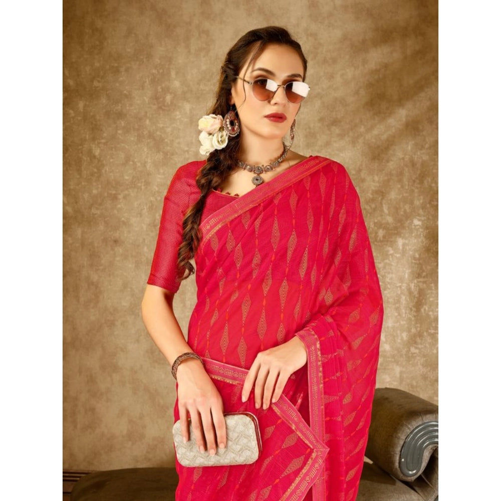 Generic Women's Zomto Laheriya Saree With Unstitched Blouse (Rani, 5-6 Mtrs)