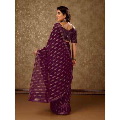 Generic Women's Zomto Laheriya Saree With Unstitched Blouse (Wine, 5-6 Mtrs)