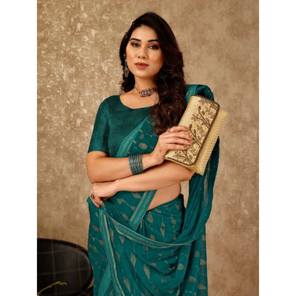 Generic Women's Zomto Laheriya Saree With Unstitched Blouse (Teal Blue, 5-6 Mtrs)