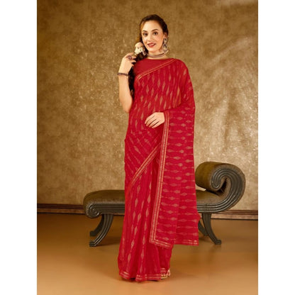 Generic Women's Zomto Laheriya Saree With Unstitched Blouse (Red, 5-6 Mtrs)