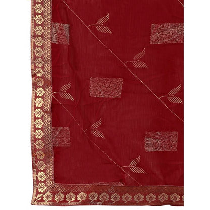 Generic Women's Zomto Patta Chiffon Saree With Unstitched Blouse (Maroon, 5-6 Mtrs)