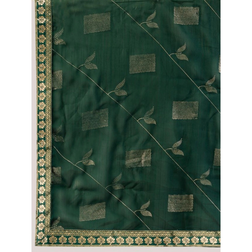 Generic Women's Zomto Patta Chiffon Saree With Unstitched Blouse (Green, 5-6 Mtrs)