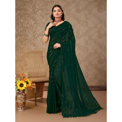 Generic Women's Chiffon Fabric Line Saree With Unstitched Blouse (Green, 5-6 Mtrs)