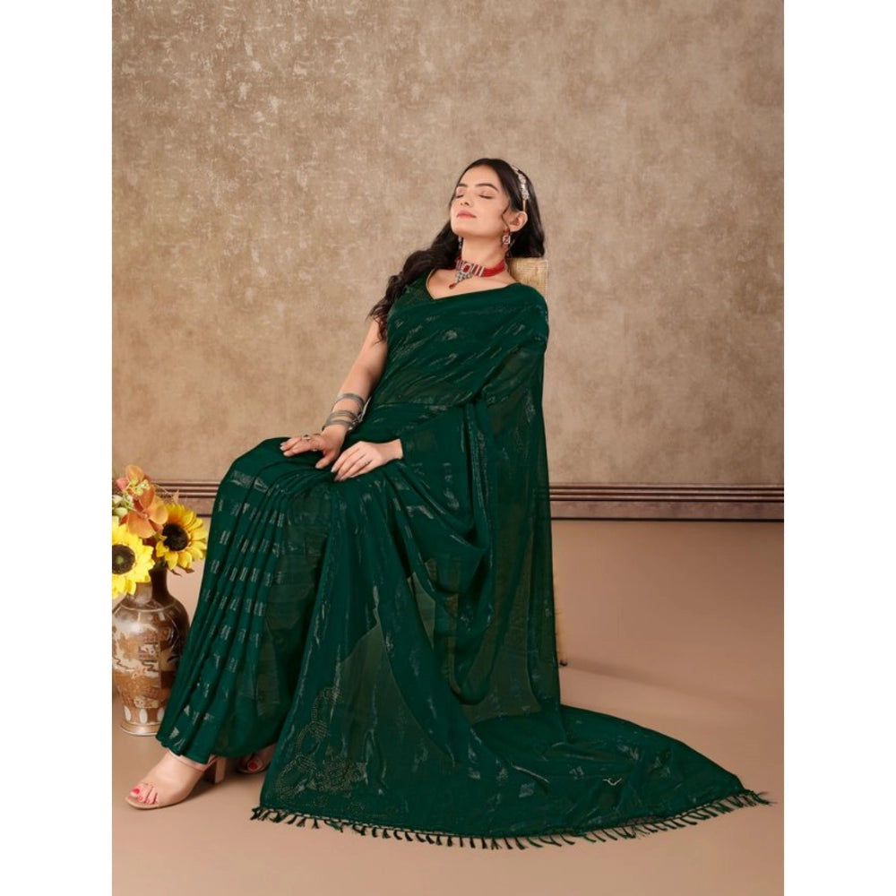 Generic Women's Chiffon Fabric Line Saree With Unstitched Blouse (Green, 5-6 Mtrs)