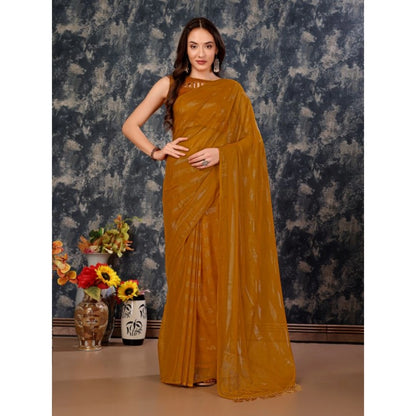 Generic Women's Chiffon Fabric Line Saree With Unstitched Blouse (Mustard, 5-6 Mtrs)