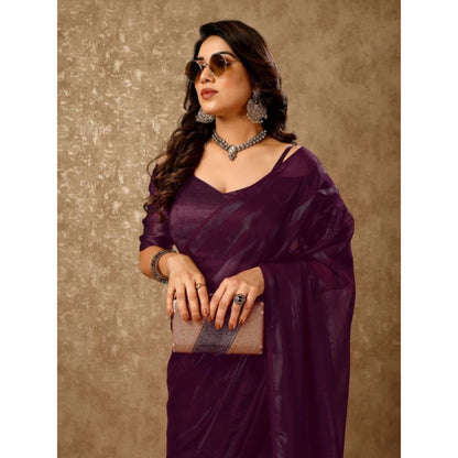 Generic Women's Chiffon Fabric Line Saree With Unstitched Blouse (Purple, 5-6 Mtrs)