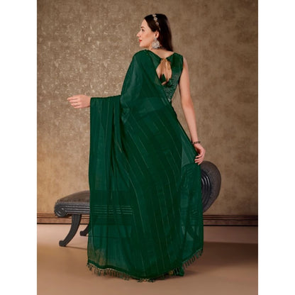 Generic Women's Chiffon Fabric Line Saree With Unstitched Blouse (Green, 5-6 Mtrs)