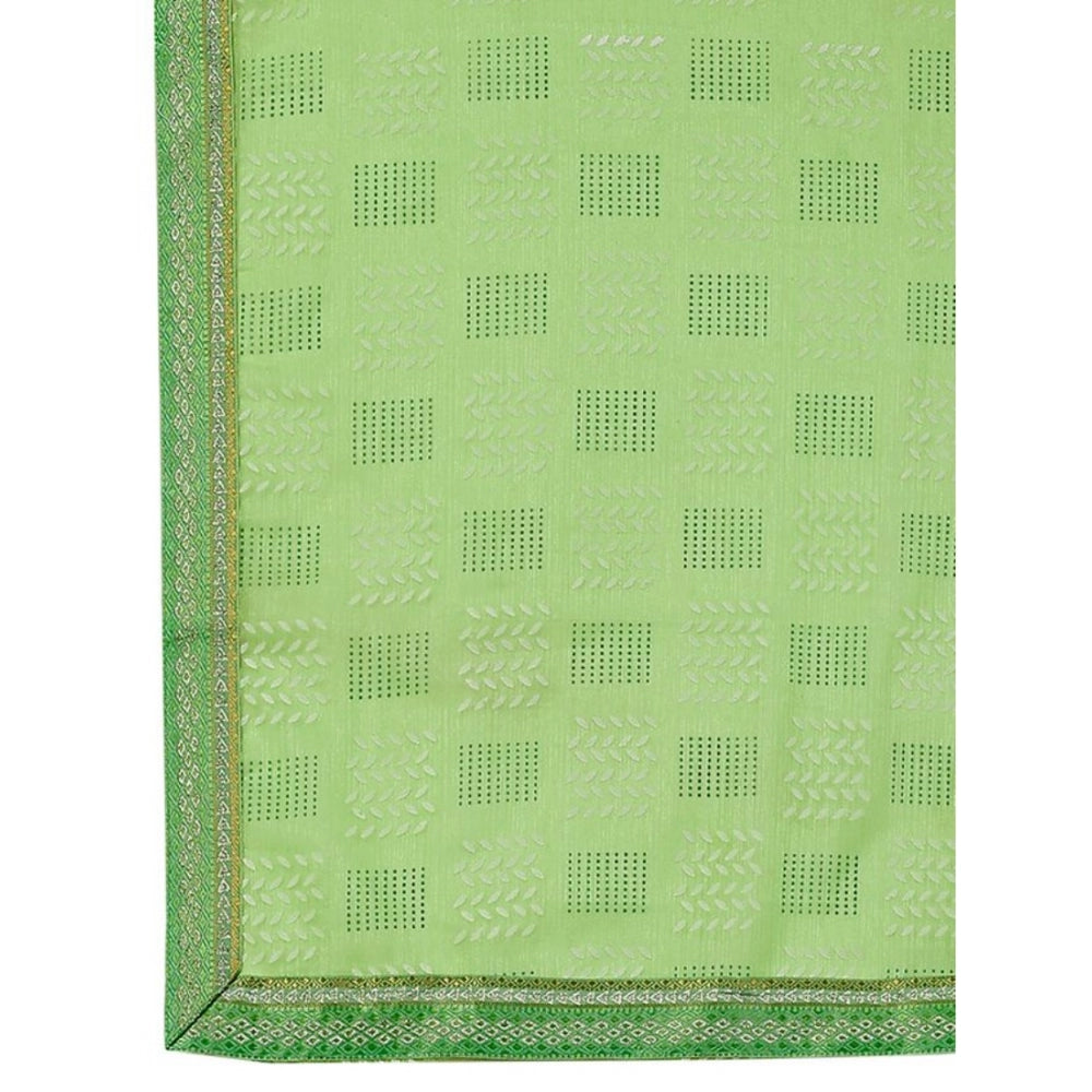 Generic Women's Zomto Checked Saree With Unstitched Blouse (Green, 5-6 Mtrs)