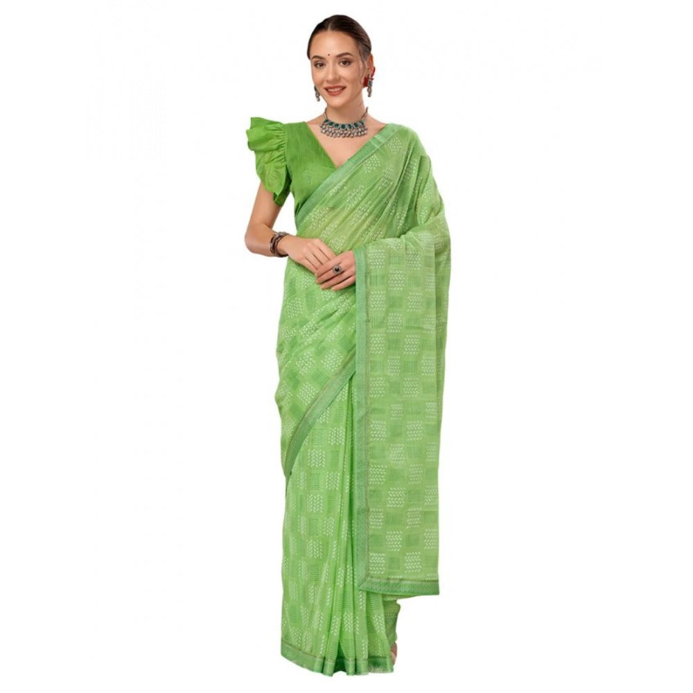 Generic Women's Zomto Checked Saree With Unstitched Blouse (Green, 5-6 Mtrs)