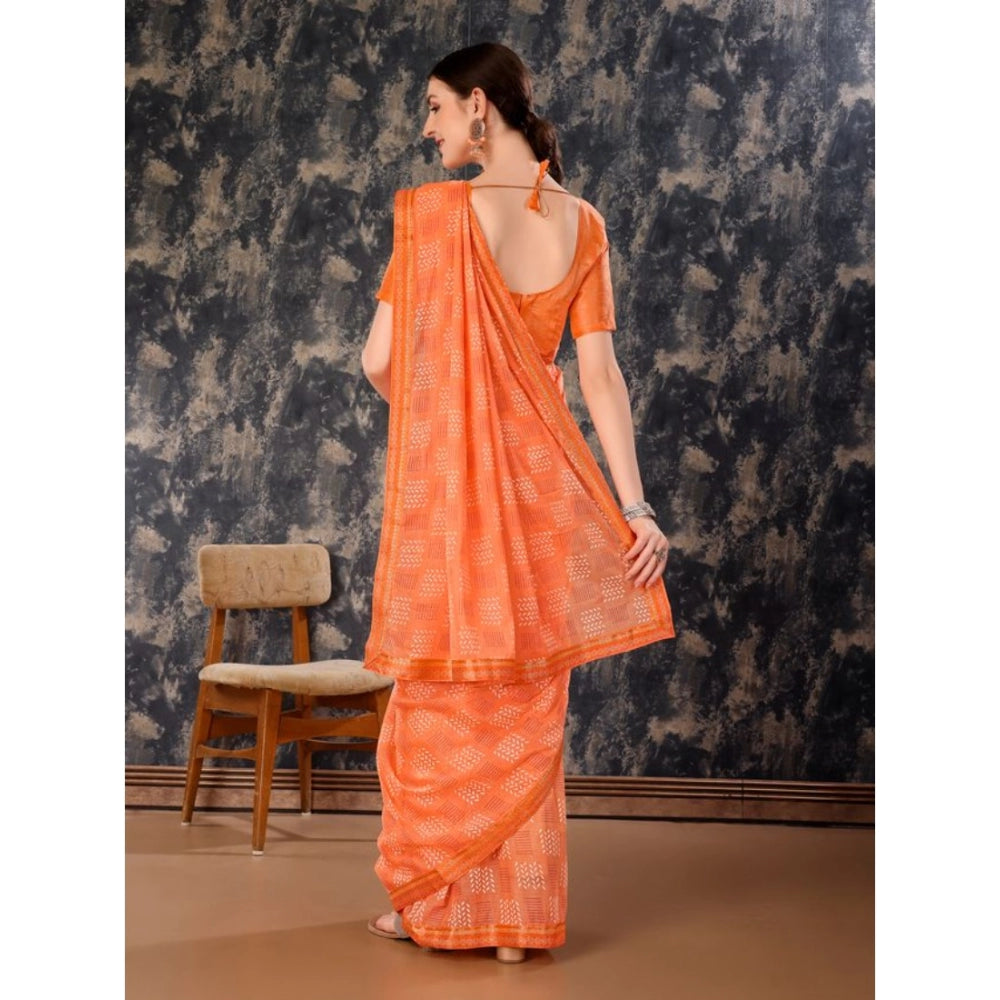 Generic Women's Zomto Checked Saree With Unstitched Blouse (Peach, 5-6 Mtrs)