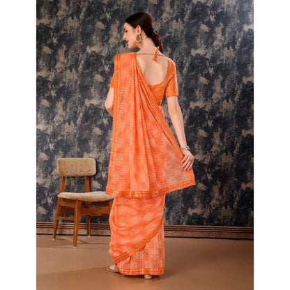 Generic Women's Zomto Checked Saree With Unstitched Blouse (Peach, 5-6 Mtrs)