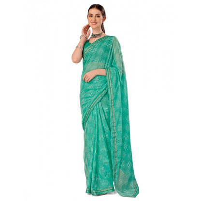 Generic Women's Zomto Checked Saree With Unstitched Blouse (Rama Green, 5-6 Mtrs)