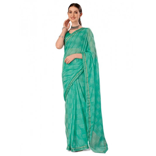 Generic Women's Zomto Checked Saree With Unstitched Blouse (Rama Green, 5-6 Mtrs)