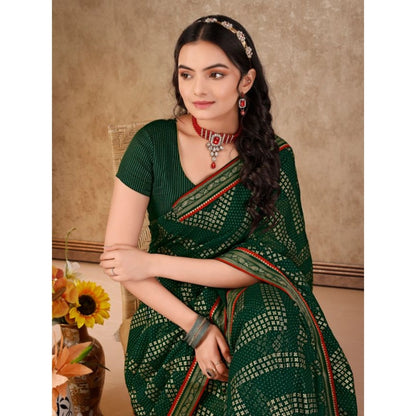 Generic Women's Zomto Zig Zag Saree With Unstitched Blouse (Green, 5-6 Mtrs)