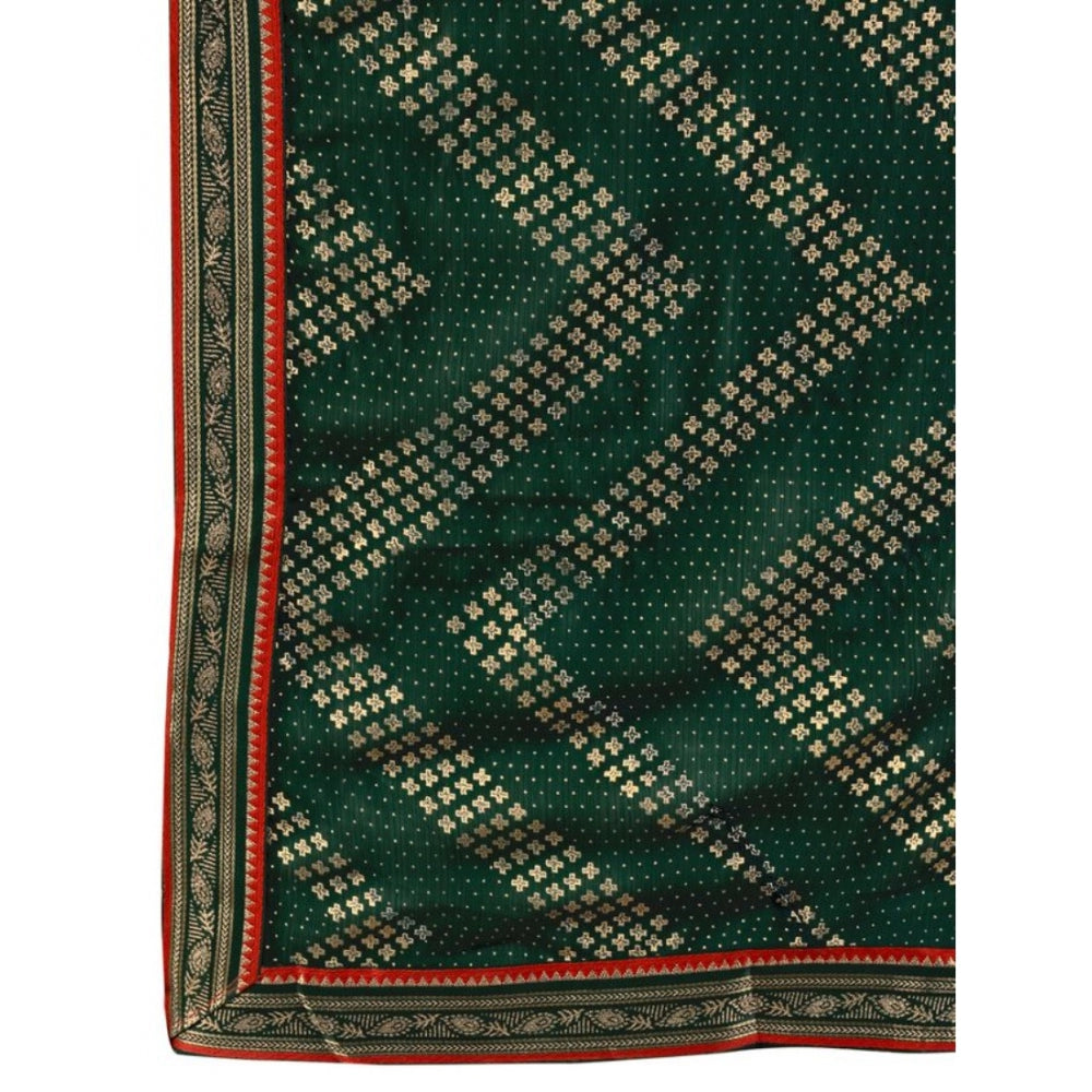 Generic Women's Zomto Zig Zag Saree With Unstitched Blouse (Green, 5-6 Mtrs)