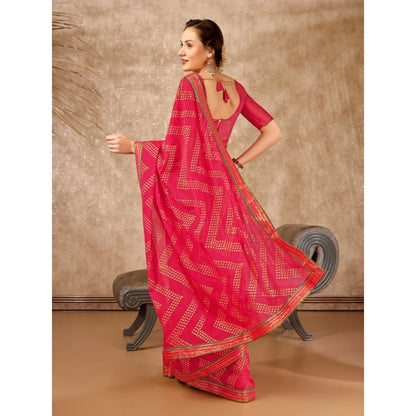 Generic Women's Zomto Zig Zag Saree With Unstitched Blouse (Pink, 5-6 Mtrs)