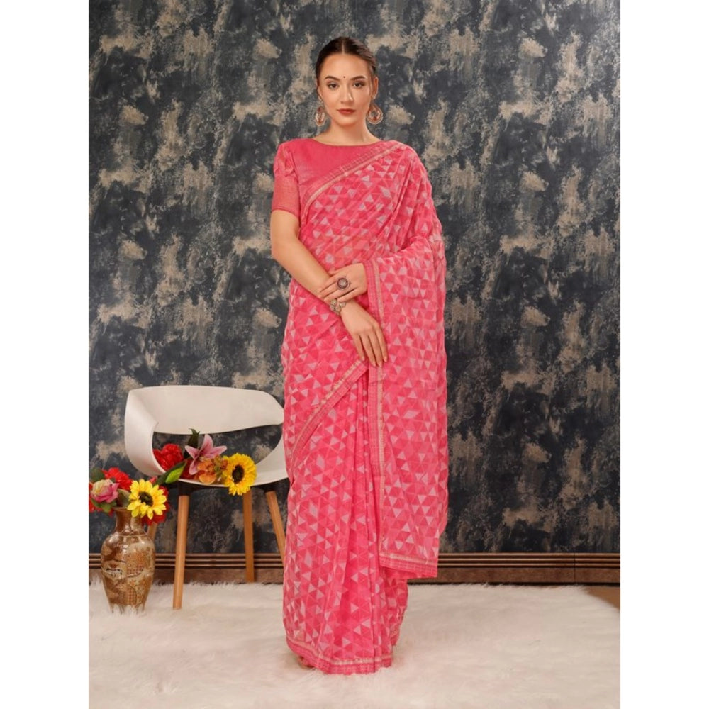 Generic Women's Zomto Printed Saree With Unstitched Blouse (Dark Pink, 5-6 Mtrs)