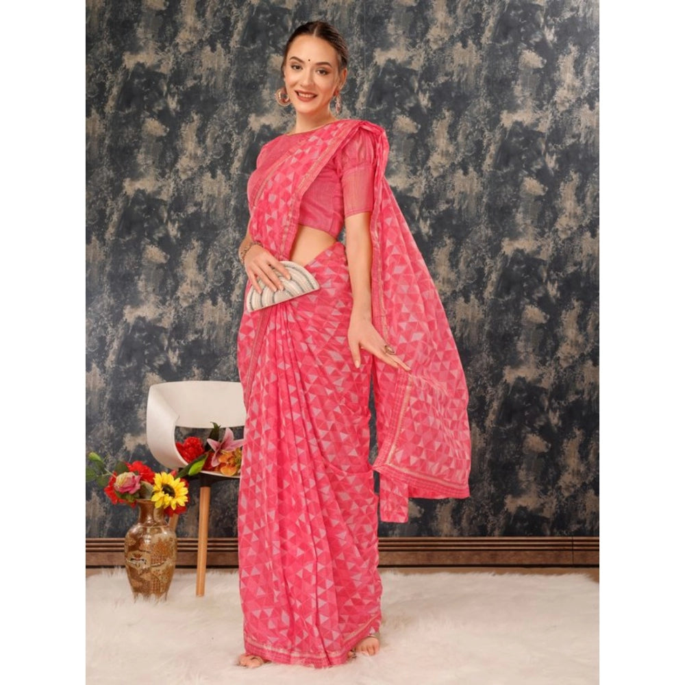 Generic Women's Zomto Printed Saree With Unstitched Blouse (Dark Pink, 5-6 Mtrs)