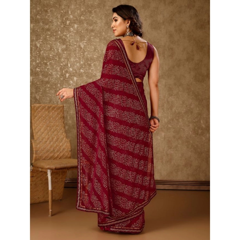 Generic Women's Zomto Bandhini Saree With Unstitched Blouse (Maroon, 5-6 Mtrs)