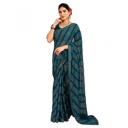 Generic Women's Zomto Bandhani Saree With Unstitched Blouse (Blue, 5-6 Mtrs)