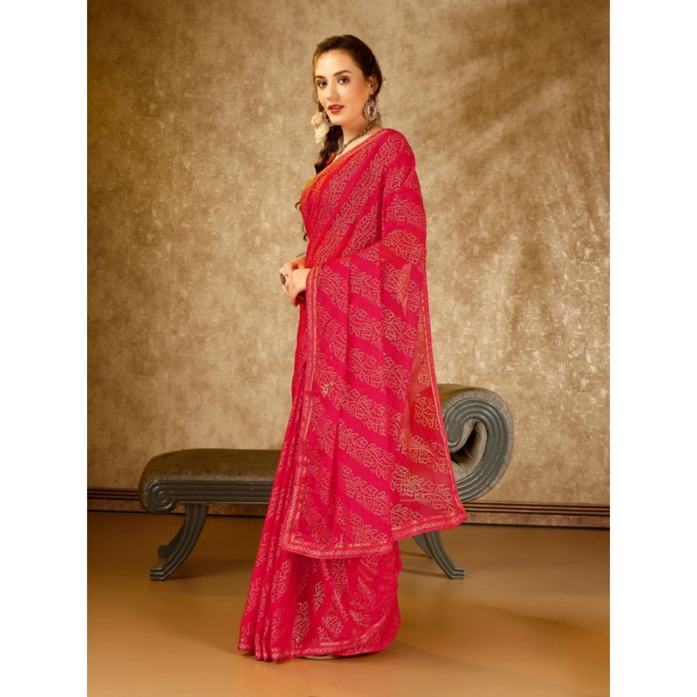 Generic Women's Zomto Bandhini Saree With Unstitched Blouse (Pink, 5-6 Mtrs)