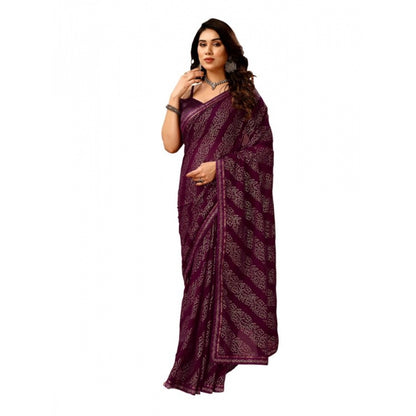 Generic Women's Zomto Bandhani Saree With Unstitched Blouse (Wine, 5-6 Mtrs)