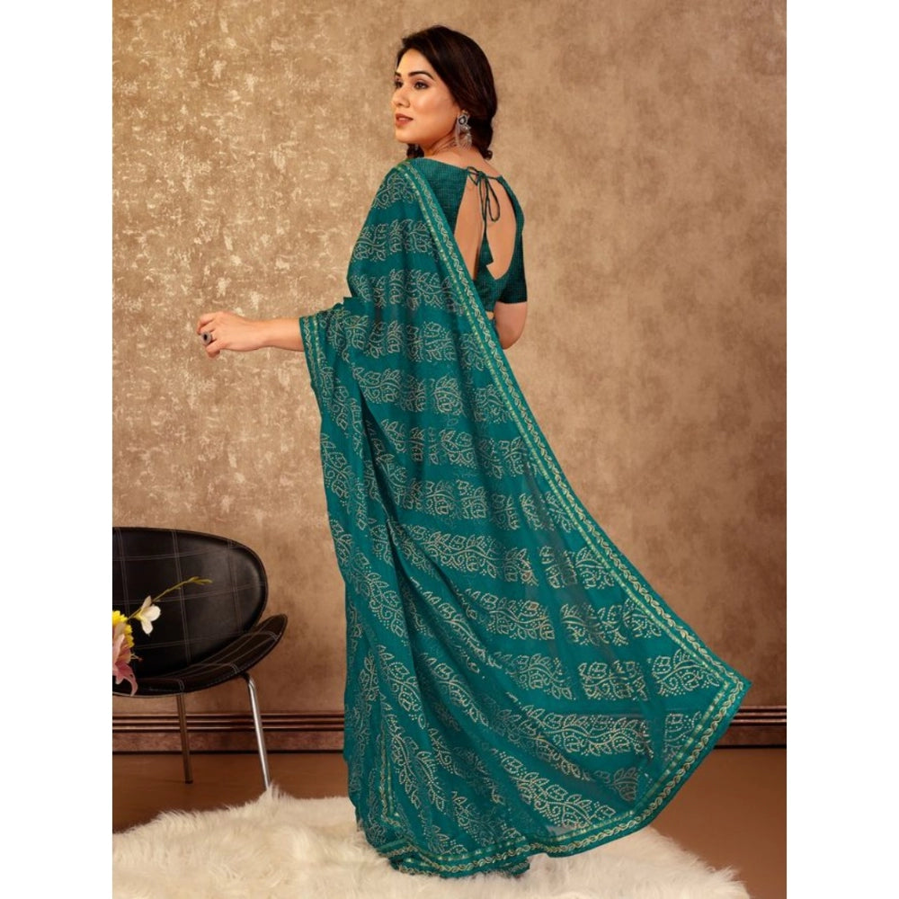 Generic Women's Zomto Bandhani Saree With Unstitched Blouse (Teal Blue, 5-6 Mtrs)