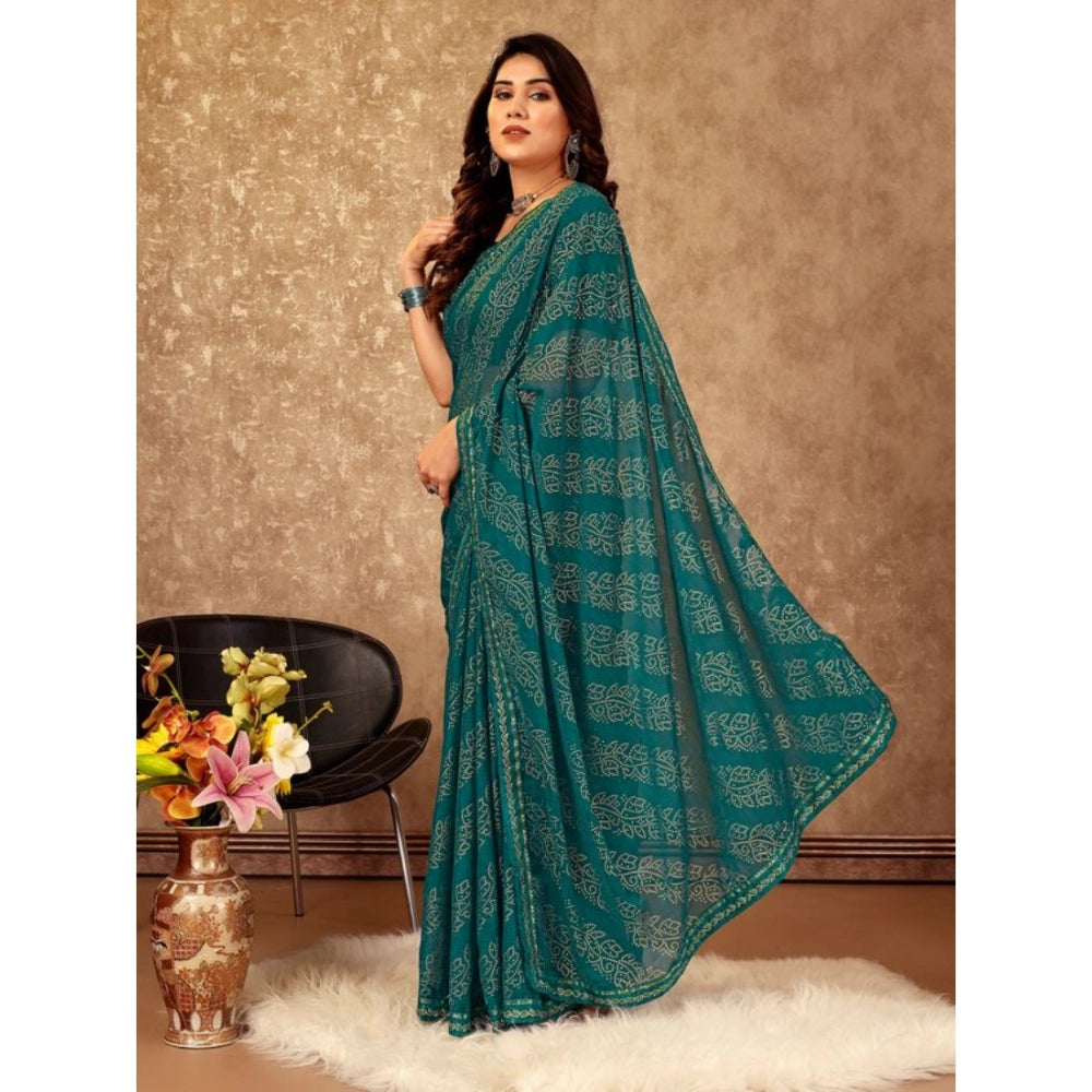 Generic Women's Zomto Bandhini Saree With Unstitched Blouse (Teal Blue, 5-6 Mtrs)