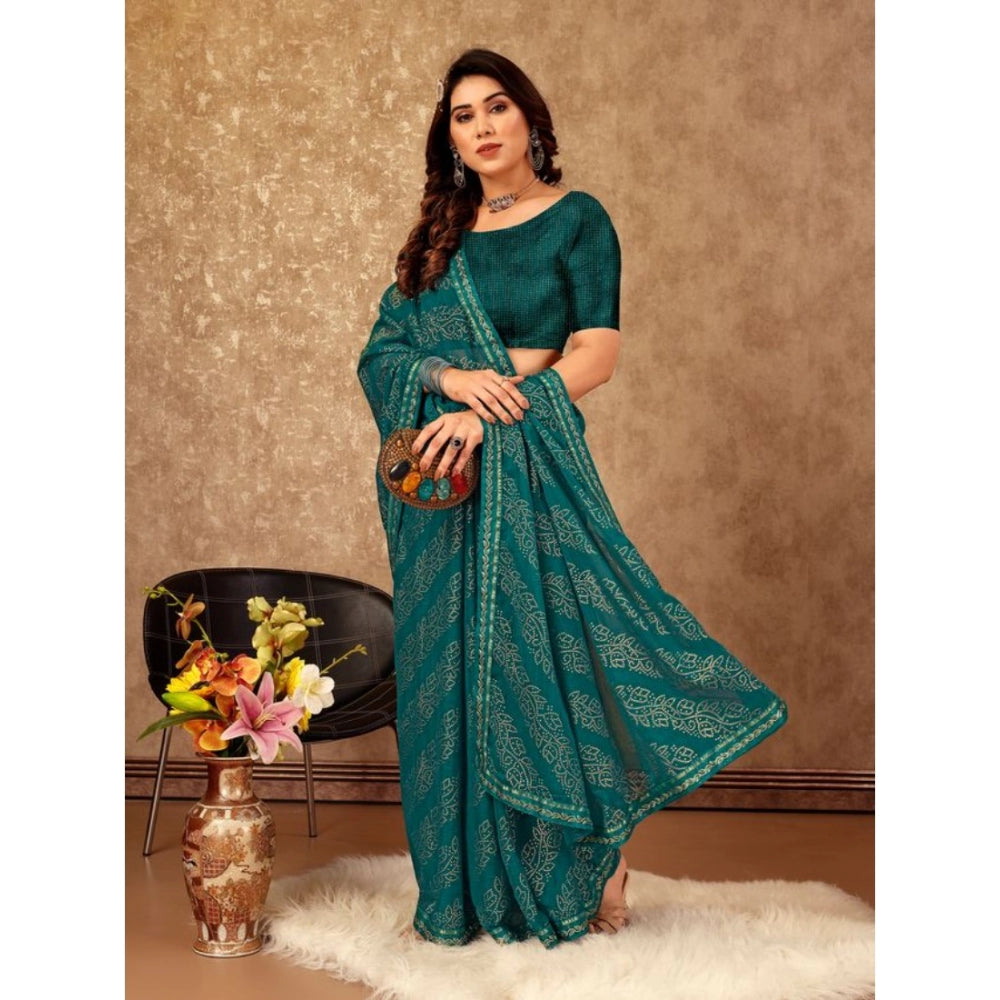 Generic Women's Zomto Bandhini Saree With Unstitched Blouse (Teal Blue, 5-6 Mtrs)