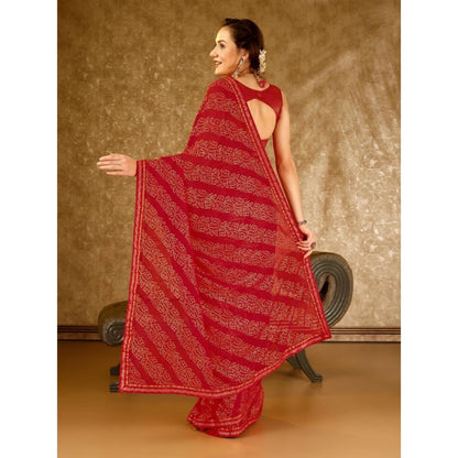 Generic Women's Zomto Bandhini Saree With Unstitched Blouse (Red, 5-6 Mtrs)