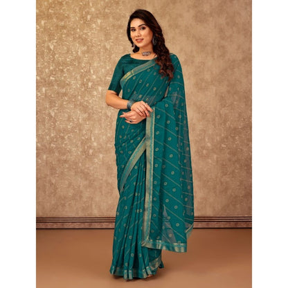 Generic Women's Zomto Bandhini Saree With Unstitched Blouse (Teal Blue, 5-6 Mtrs)