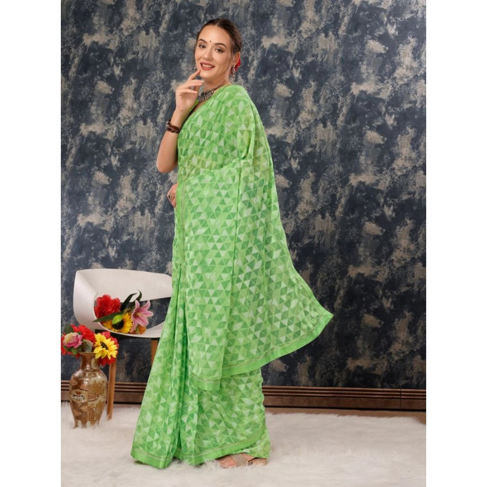 Generic Women's Zomto Printed Saree With Unstitched Blouse (Green, 5-6 Mtrs)