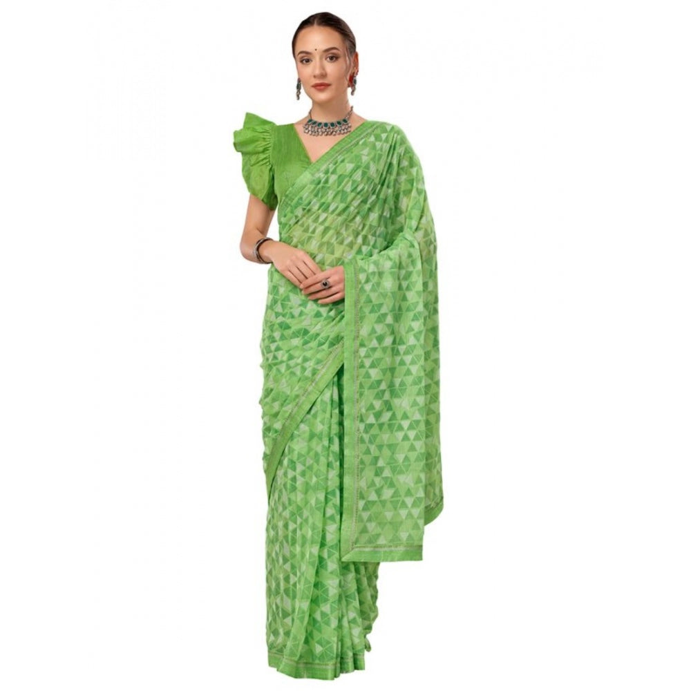 Generic Women's Zomto Printed Saree With Unstitched Blouse (Green, 5-6 Mtrs)