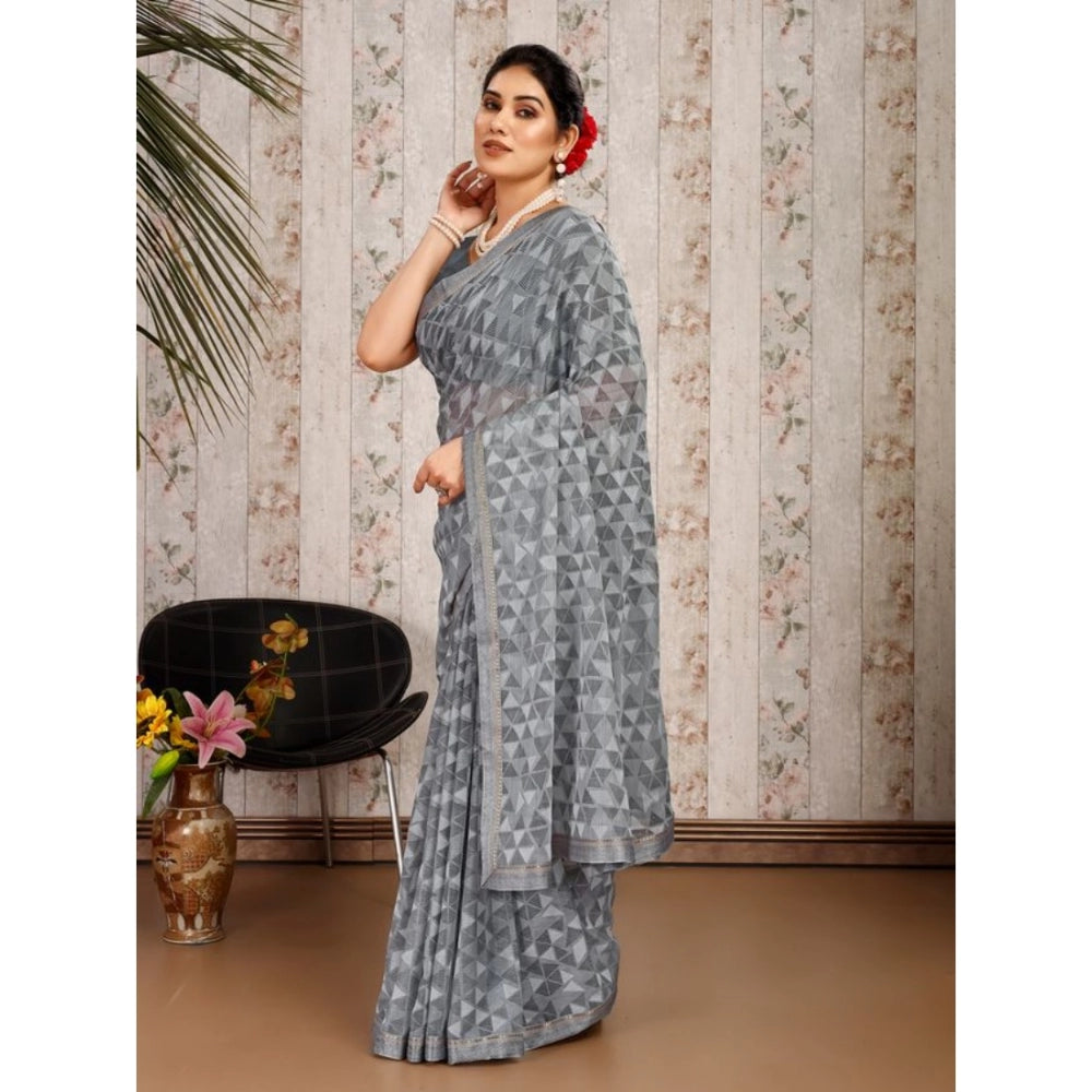 Generic Women's Zomto Printed Saree With Unstitched Blouse (Grey, 5-6 Mtrs)