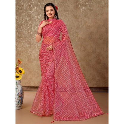 Generic Women's Linen Zig Zag Saree With Unstitched Blouse (Pink, 5-6 Mtrs)