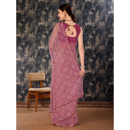 Generic Women's Linen Gola Printed Saree With Unstitched Blouse (Purple, 5-6 Mtrs)