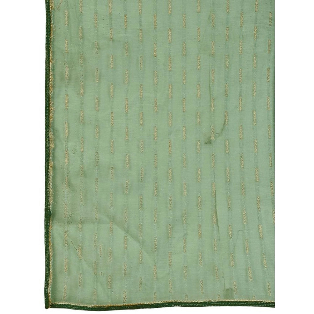 Generic Women's Linen Line Saree With Unstitched Blouse (Green, 5-6 Mtrs)