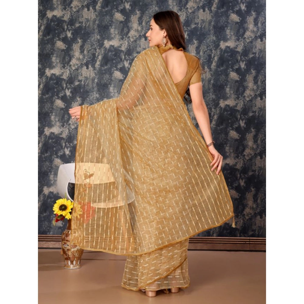 Generic Women's Linen Line Saree With Unstitched Blouse (Beige, 5-6 Mtrs)